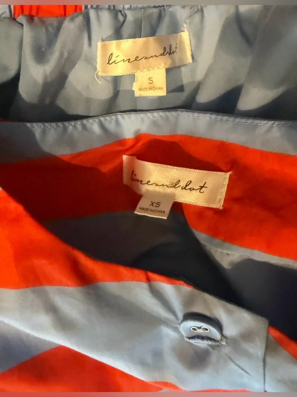 Line & Dot Striped Blue and Red Crop  Top (XS) Skirt (S) Set size S  Preloved